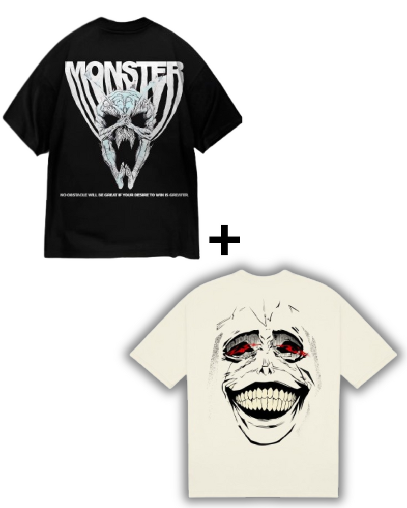 Kit 2 Camisas Oversizeds 100% Algodão - MONSTER + JinWoo