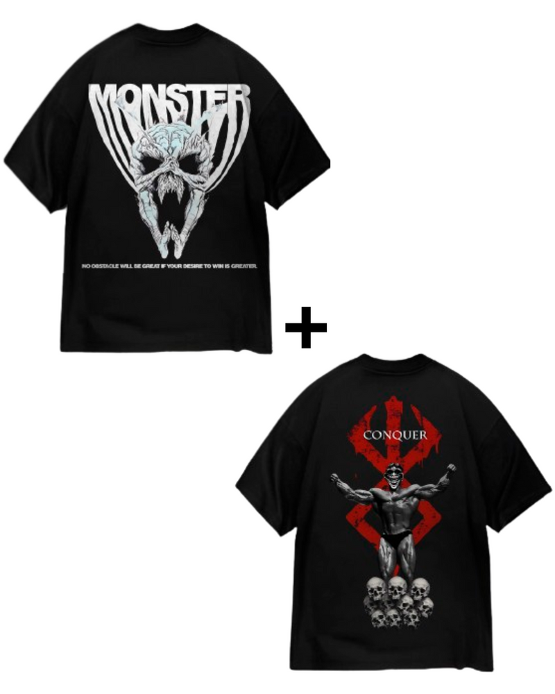 Kit 2 Camisas Oversizeds 100% Algodão - MONSTER + CONQUER